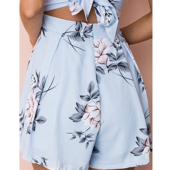 Sky Blue Babydoll Open Tie Back Fancy Romper,S-XL - Picture 6 of 6